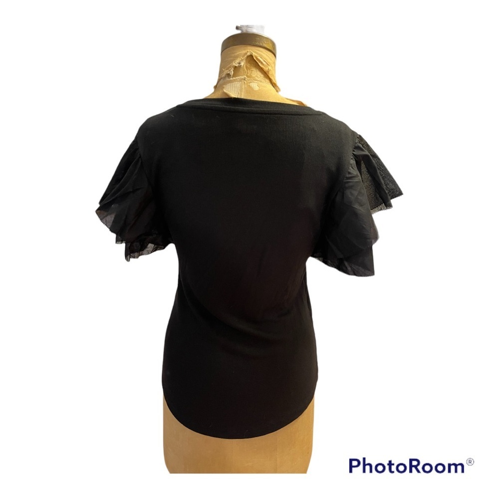 Gap | Black Ruffled Sleeve Knit Rib Tshirt - Picture 4 of 7